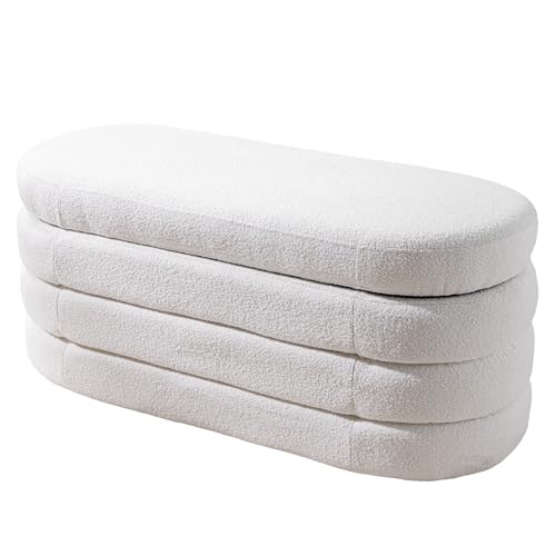 Riess Ambiente Extravagante Polsterbank Vogue 115cm Creme weiß Bouclé Sitzbank mit Stauraum Sitztruhe Schuhbank Fußbank von Riess Ambiente