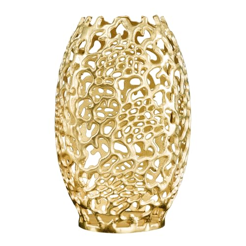 Riess Ambiente Filigrane Design Vase Abstract Leaf Gold 40cm Handarbeit Dekoratives Gefäß von Riess Ambiente