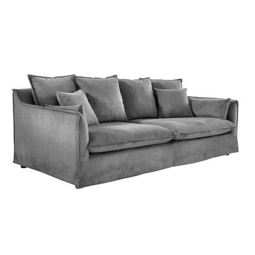 Riess Ambiente Großes Hussensofa Heaven 3-Sitzer 205cm Cord grau Abnehmbarer Bezug Hussencouch Sofa Couch Cordsofa Cordcouch Polstersofa Wohnzimmer Federkern von Riess Ambiente