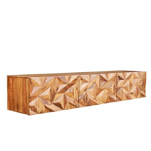 Riess Ambiente Hängendes TV-Lowboard Alpine 160cm Natur Sheesham Massivholz Stone Finish Metall matt Gold, Fernsehschrank inkl. Wandhalterung von Riess Ambiente