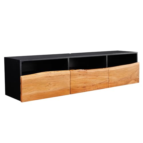 Riess Ambiente Hängendes TV-Lowboard Organic Artwork 140cm anthrazit Natur Akazie Massivholz Baumkante TV-Schrank Wohnzimmerschrank Wohnzimmer viel Stauraum von Riess Ambiente