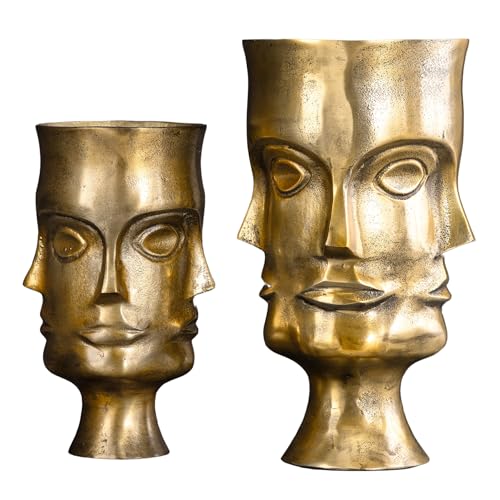 Handgefertigtes 2er Set Vasen FACE - 40cm - Messing antik - Metall Blumentöpfe Metall Unikat Blumenvase Deko Dekoration Handgefertigtes 2er Set Vasen FACE - 40cm - Messing antik - Metall Blumentöpfe Metall Unikat Blumenvase Deko Dekoration von Riess Ambiente