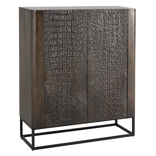 Riess Ambiente Handgefertigtes Highboard Croco - 120cm - braun - Mangoholz massiv 3D-Design Krokodil-Design Stauraum Kommode Metallgestell von Riess Ambiente