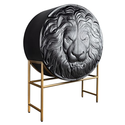 Riess Ambiente Highboard Lion - 140cm - schwarz Mangoholz 3D Schnitzereien rund goldenes Metallgestell Kommode Stauraum Riess Ambiente Highboard Lion - 140cm - schwarz Mangoholz 3D Schnitzereien rund goldenes Metallgestell Kommode Stauraum von Riess Ambiente