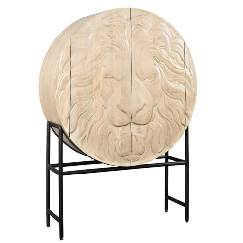 Riess Ambiente Highboard Lion - 140cm - weiß Mangoholz 3D Schnitzereien rund schwarzes Metallgestell Kommode Stauraum Riess Ambiente Highboard Lion - 140cm - weiß Mangoholz 3D Schnitzereien rund schwarzes Metallgestell Kommode Stauraum von Riess Ambiente