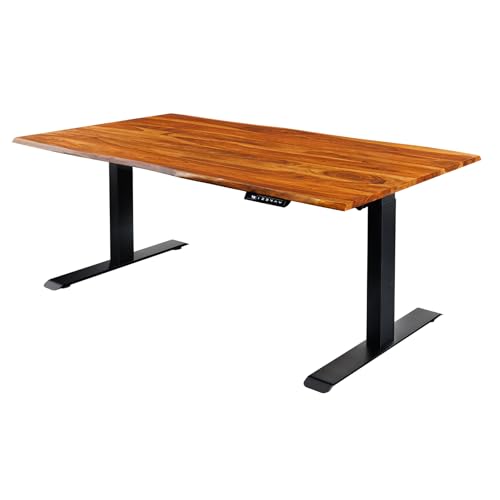 Riess Ambiente Höhenverstellbarer Schreibtisch Mammut - 140cm - Natur braun - Sheesham Massivholz Baumkante Handmade von Riess Ambiente