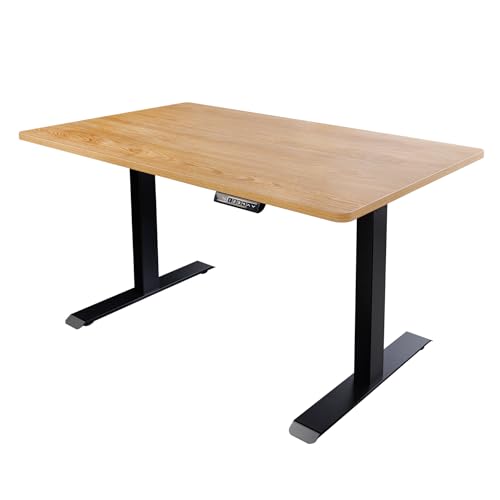 Höhenverstellbarer Schreibtisch Oak Desk - 120cm - Natur - Eichen-Design schwarzes Metallgestell stufenlose Höhenverstellung mit Motor von Riess Ambiente