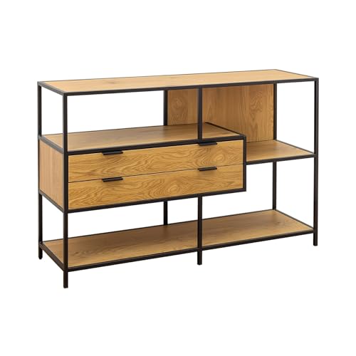 Riess Ambiente Industrial Bücherregal Slim LINE - 115cm - Wildeiche-Design schwarz Metall mit Schubladen Regal Dekoregal asymmetrisch von Riess Ambiente
