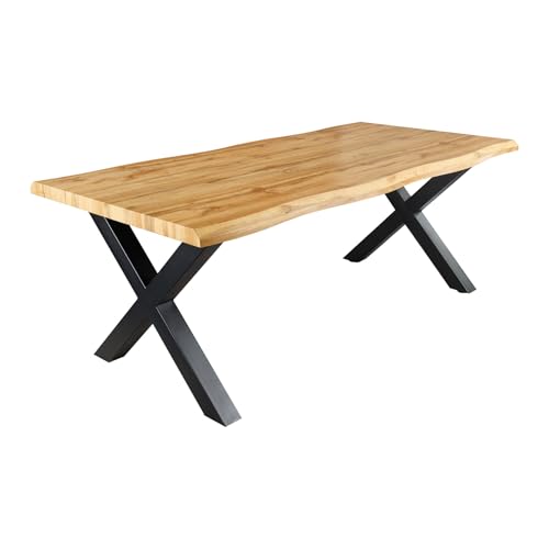 Riess Ambiente Industrial Esstisch WILD - 200cm - braun - Wildeiche-Design Baumkante schwarz X-Gestell von Riess Ambiente