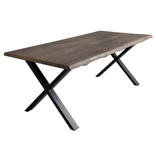 Riess Ambiente Industrial Esstisch WILD Oak - 200cm - Smoked Finish - Wildeiche Massivholz X-Gestell Esszimmertisch Konferenztisch von Riess Ambiente