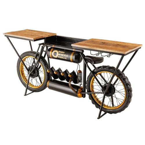 Riess Ambiente Industrial Konsole Motorcycle 183cm Mangoholz schwarz Motorrad Bartheke von Riess Ambiente