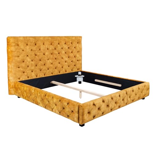 Riess Ambiente Kingsize Doppelbett Paris 180x200cm senfgelb Samt Chesterfield Design, Bettrahmen Riess Ambiente Kingsize Doppelbett Paris 180x200cm senfgelb Samt Chesterfield Design, Bettrahmen von Riess Ambiente