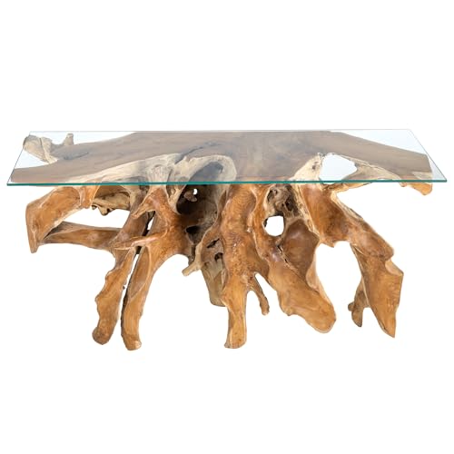 Riess Ambiente Konsolentisch Root - 150cm - Natur - Teak Massivholz Wurzelholz Glasplatte - Handmade von Riess Ambiente