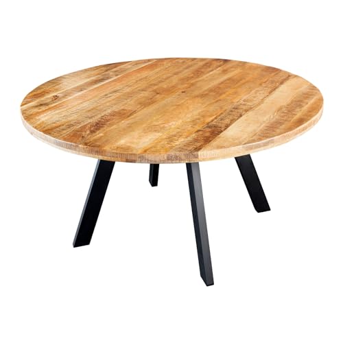 Riess Ambiente Massiver Esstisch Iron Craft - 145 cm - Natur rund Mangoholz Metall Industrial Design Esszimmertisch Küchentisch von Riess Ambiente