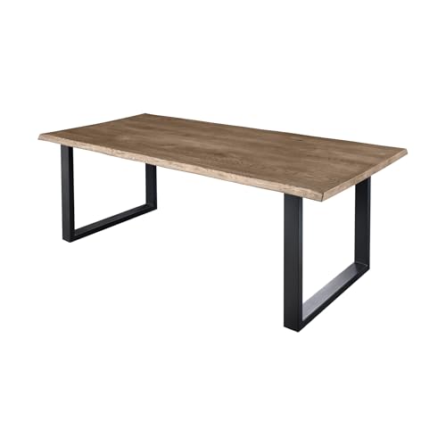 Riess Ambiente Massiver Esstisch WILD Oak - 160cm - Smoke - Wildeiche Baumkante schwarz Metall U-Gestell Esszimmertisch von Riess Ambiente