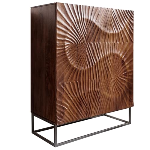 Riess Ambiente Massives Highboard Scorpion - 120cm - Dunkelbraun Akazie - mit 3D Schnitzereien schwarz Metall von Riess Ambiente