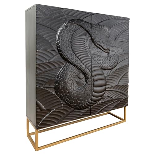 Riess Ambiente Massives Highboard Snake - 120cm - schwarz Gold - Mangoholz Schlangen-Design von Riess Ambiente