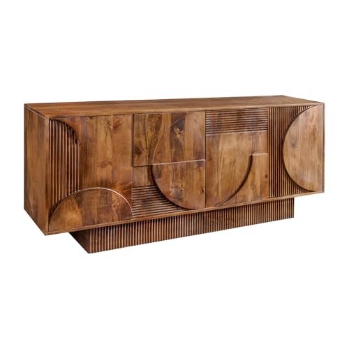 Riess Ambiente Massives Sideboard Art Deco 170cm - braun Smoked - Mangoholz 3D-Front Stauraum Kommode Wohnzimmer Design von Riess Ambiente