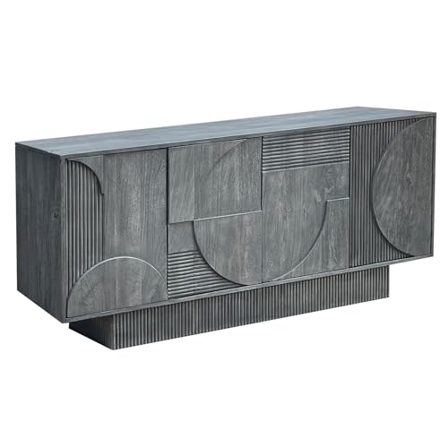 Riess Ambiente Massives Sideboard Art Deco - 170cm - grau Mangoholz 3D-Front Schrank Kommode Anrichte Wohnzimmer von Riess Ambiente