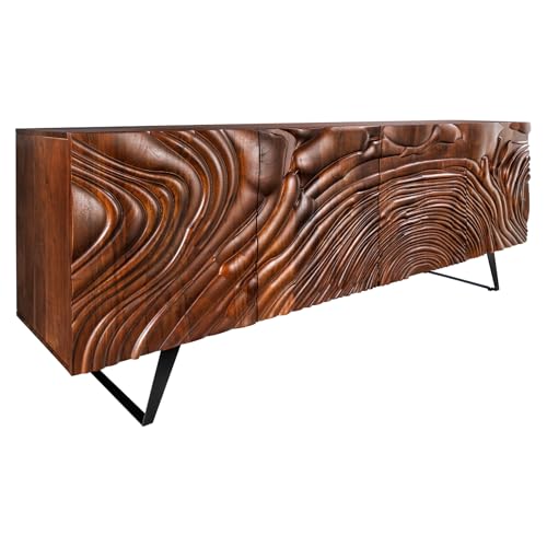 Riess Ambiente Massives Sideboard Fluid - 175cm - walnuss-braun schwarz - Akazienholz Eisen - 3D-Design Kufengestell Anrichte von Riess Ambiente