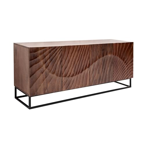 Riess Ambiente Massives Sideboard Scorpion - 180cm - Dunkelbraun Akazie - mit 3D Schnitzereien schwarz Metall von Riess Ambiente
