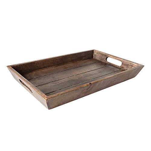 Riess Ambiente Massives Tablett 44x29cm Mangoholz antik Finish mit Tragegriffen Serviertablett Frühstückstablett Küchentablett Holz-Tablett von Riess Ambiente