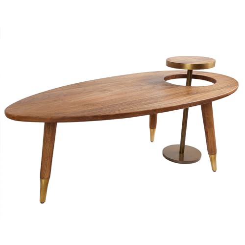 Riess Ambiente Massivholz Couchtisch Gatsby 110cm braun Gold Mango oval rund Beistelltisch 2er Set Retro Design, stylischer Coffee Table für Dein Wohnzimmer von Riess Ambiente