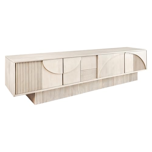 Riess Ambiente Massivholz TV-Lowboard Art Deco 200cm weiß gekälkt Mangoholz 3D-Front TV-Schrank Wohnzimmerschrank Holzschrank Sideboard Geschirrschrank viel Stauraum von Riess Ambiente
