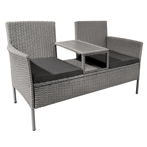 Riess Ambiente Moderne Gartenbank Portofino 140cm grau Polyrattan Outdoor Sitzbank mit Tisch wetterfest Terrassenbank Balkonbank Polsterbank inkl. Tisch von Riess Ambiente