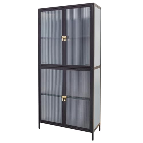 Riess Ambiente Moderne Vitrine Amsterdam 180cm schwarz Gold Riffelglas Metall Highboard Schrank, stylische Anrichte für Dein Wohnzimmer von Riess Ambiente