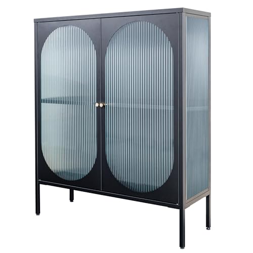 Riess Ambiente Moderne Vitrine Paris - 110cm - schwarz Gold Riffelglas Metall Sideboard Schrank, stylische Anrichte für Dein Wohnzimmer von Riess Ambiente