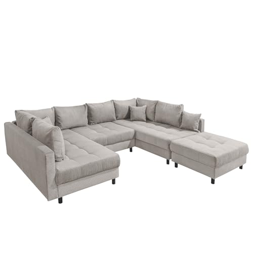 Riess Ambiente Moderne XXL Wohnlandschaft Kent - 305cm - Greige Cord - Bigsofa inkl. Hocker mit Federkern von Riess Ambiente