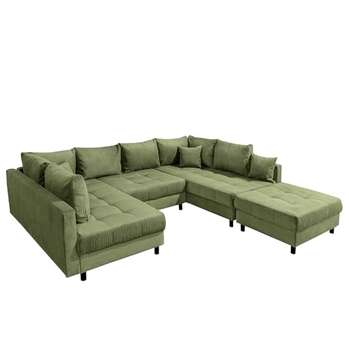 Riess Ambiente Moderne XXL Wohnlandschaft Kent - 305cm - grün Cord - Bigsofa inkl. Hocker mit Federkern Couch Riess Ambiente Moderne XXL Wohnlandschaft Kent - 305cm - grün Cord - Bigsofa inkl. Hocker mit Federkern Couch von Riess Ambiente