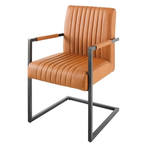 Riess Ambiente Moderner Freischwinger Stuhl Big Aston Echtleder - Vintage Cognac schwarz - Federkern Metall Esszimmerstuhl Ziersteppung von Riess Ambiente