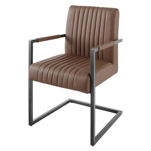 Riess Ambiente Moderner Freischwinger Stuhl Big Aston Echtleder - Vintage braun schwarz - Federkern Metall Esszimmerstuhl Ziersteppung von Riess Ambiente