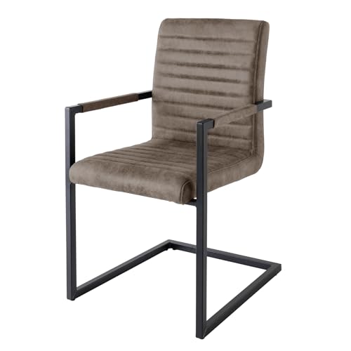 Riess Ambiente Moderner Freischwinger Stuhl LOFT Taupe grau mit Armlehne Eisengestell schwarz Esszimmerstuhl Küchenstuhl Stuhl von Riess Ambiente