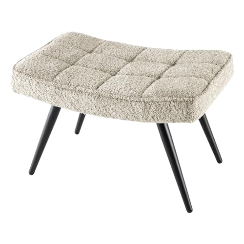 Riess Ambiente Moderner Hocker Scandinavia Champagner Greige Bouclé Schwarze Metallbeine Fußhocker Fußablage Beistellhocker Ablagehocker Wohnzimmerhocker Samthocker von Riess Ambiente