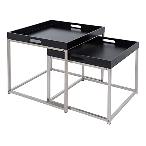 Riess Ambiente Modernes Beistelltisch 2er Set Elements 50cm schwarz Stahl abnehmbares Tablett Wohnzimmertisch Tischset Satztische Tische von Riess Ambiente