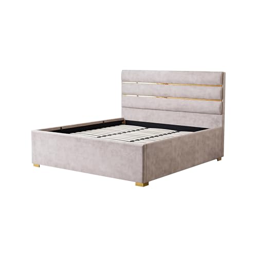 Riess Ambiente Modernes Boxbett Metropolitan - 180x200 cm - Champagner - Samt Bett mit Lattenrost Stauraum Schlafzimmer Riess Ambiente Modernes Boxbett Metropolitan - 180x200 cm - Champagner - Samt Bett mit Lattenrost Stauraum Schlafzimmer von Riess Ambiente