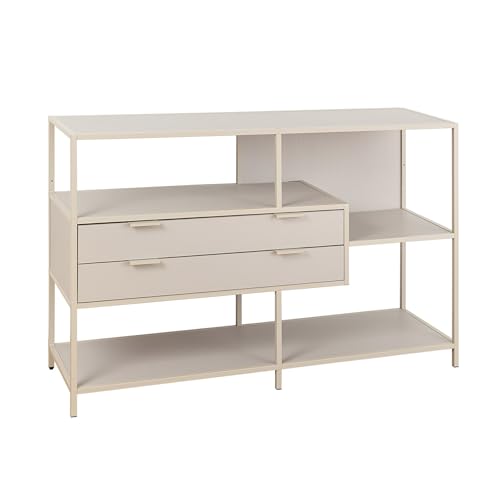 Riess Ambiente Modernes Bücherregal Slim LINE - 115cm - Champagner beige - Metall mit 2 Schubladen minimalistisch Raumtrenner Sideboard Kommode von Riess Ambiente
