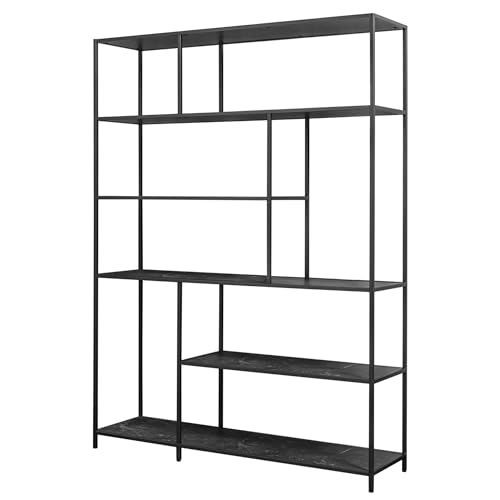 Riess Ambiente Modernes Bücherregal Slim LINE 185x135cm anthrazit schwarz Marmor-Design Metall Standregal Regal Metallregal Industrial-Design von Riess Ambiente