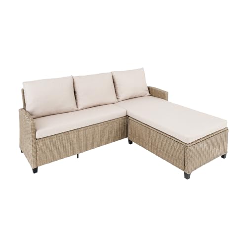 Riess Ambiente Outdoor Garten-Lounge Monaco - 190cm - Natur - Polyrattan Sitzecke inkl. Kissen - wetterfest von Riess Ambiente