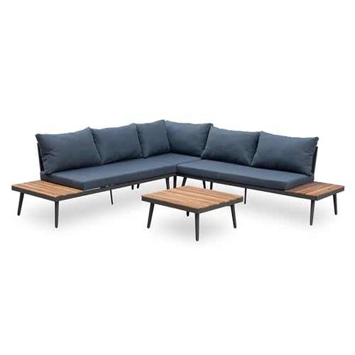 Riess Ambiente Outdoor Garten-Lounge-Set Cannes - 220cm - anthrazit Natur Akazie Massivholz inkl. Tisch und Kissen Bakonset von Riess Ambiente