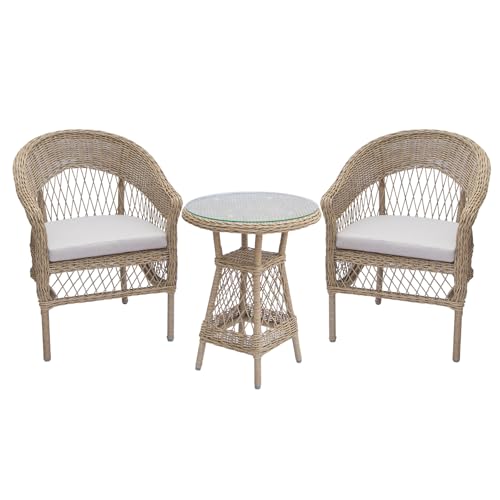 Riess Ambiente Outdoor Garten-Set Elysee - Natur Taupe - Polyrattan Aluminium inkl. Tisch und Kissen wetterfest Lounge von Riess Ambiente