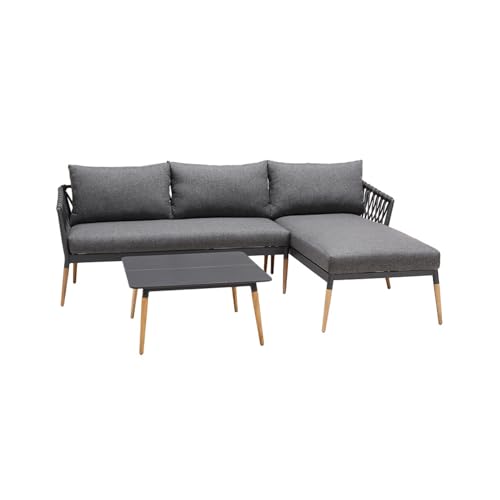 Riess Ambiente Outdoor Gartenlounge Ipanema 240cm anthrazit Aluminium Teakholz wetterfest Lounge Terrassenlounge Balkonbank Sitzecke L-Form Relaxlounge von Riess Ambiente