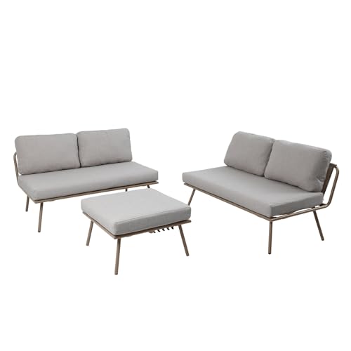Riess Ambiente Outdoor Lounge Sitzgruppe Mobile MODULAR - Champagner Greige - mit Tisch wetterfest Polyrattan Gartenmöbel Set von Riess Ambiente