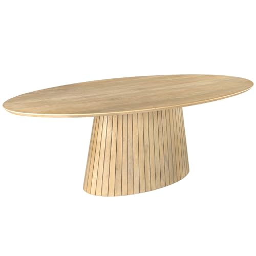 Riess Ambiente Ovaler Esstisch Art Deco - 220cm - weiß gekälkt massives Mangoholz - mit Säulenfuß von Riess Ambiente