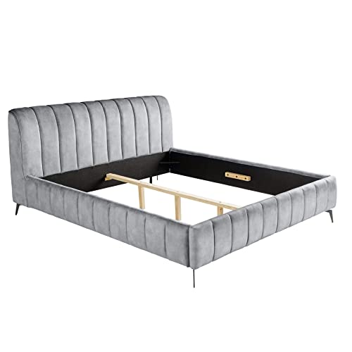 Riess Ambiente Retro Bettgestell Amsterdam - 160x200cm - grau schwarz - Samt Metall Polsterbett mit Ziernähten von Riess Ambiente