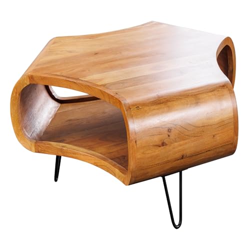 Riess Ambiente Retro Couchtisch Organic Living - 70cm - braun Akazie Massivholz Honey Finish mit Stauraum Wohnzimmer Design von Riess Ambiente