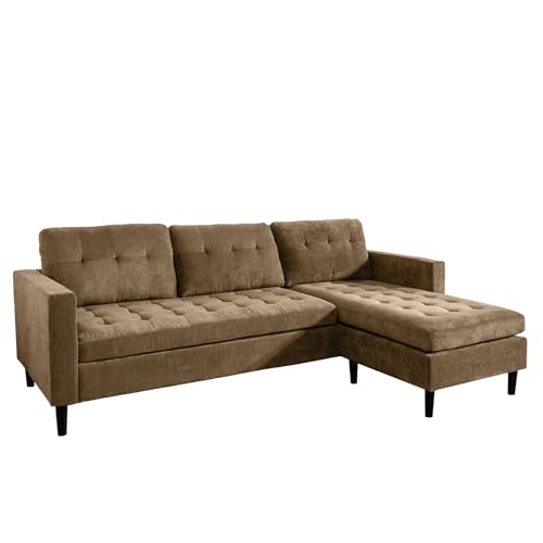 Riess Ambiente Retro Ecksofa Stockholm - 220cm - Hellbraun Cord - Federkern 3-Sitzer Couch von Riess Ambiente
